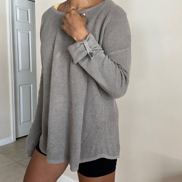 Max Studio Gray Crewneck Knit Pullover Sweater Back Buttons Linen Blend Size L - Picture 12 of 13